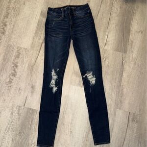 American Eagle Outfitters Dark Blue Distressed Skinny Jeans